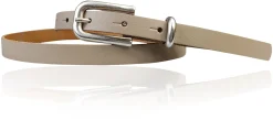 JULE: sehr schmaler Damen Ledergürtel 1,5 cm mit silberner Gürtelschnalle und Schlaufe, echt Leder