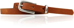 JULE: sehr schmaler Damen Ledergürtel 1,5 cm mit silberner Gürtelschnalle und Schlaufe, echt Leder
