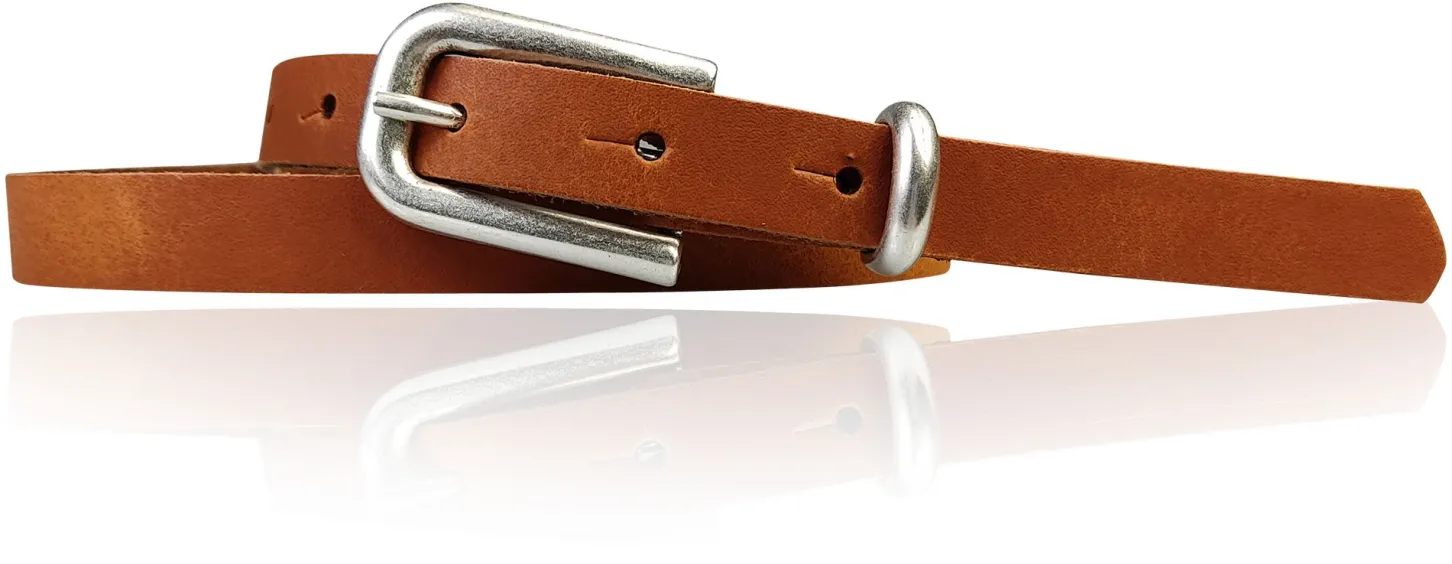 JULE: sehr schmaler Damen Ledergürtel 1,5 cm mit silberner Gürtelschnalle und Schlaufe, echt Leder