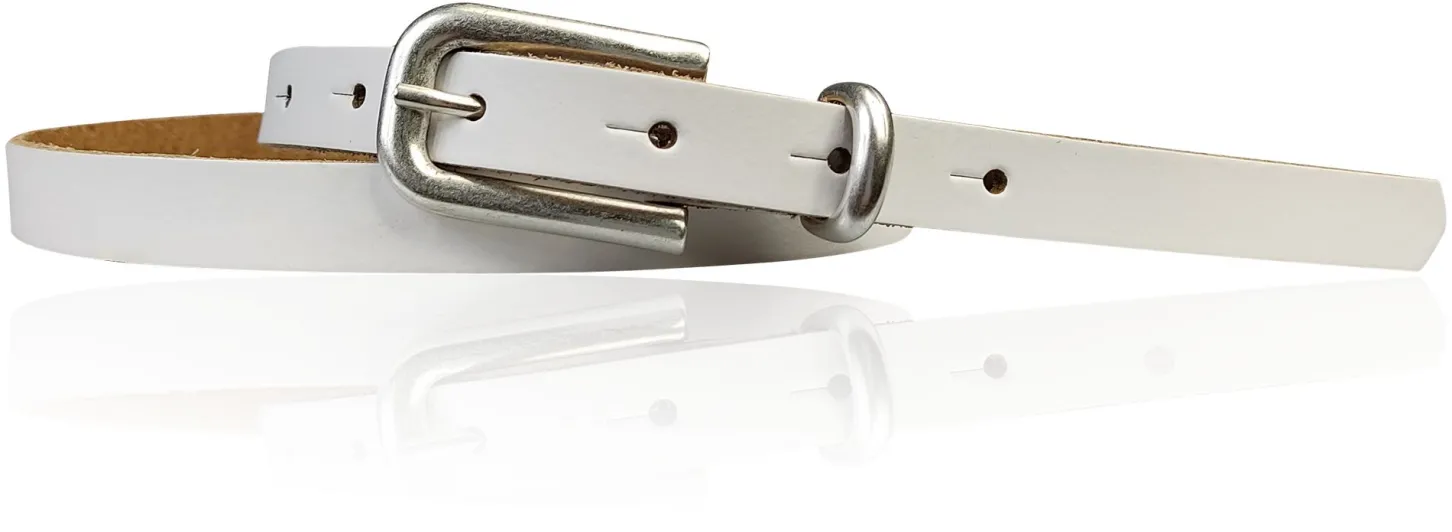 JULE: sehr schmaler Damen Ledergürtel 1,5 cm mit silberner Gürtelschnalle und Schlaufe, echt Leder