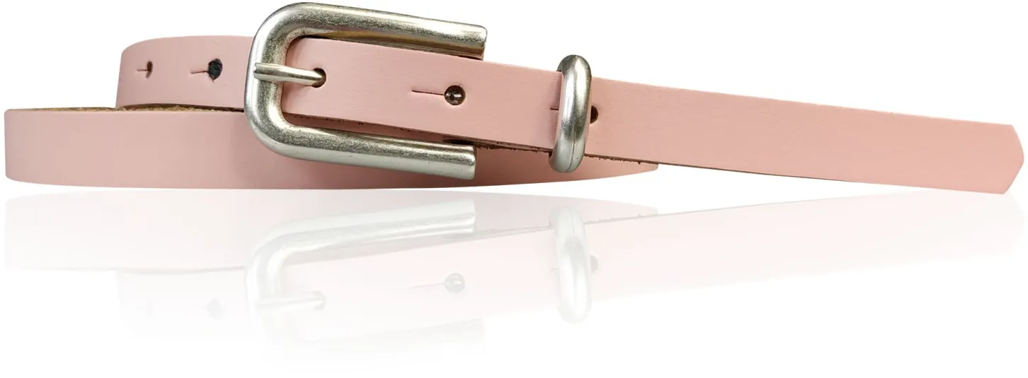 JULE: sehr schmaler Damen Ledergürtel 1,5 cm mit silberner Gürtelschnalle und Schlaufe, echt Leder