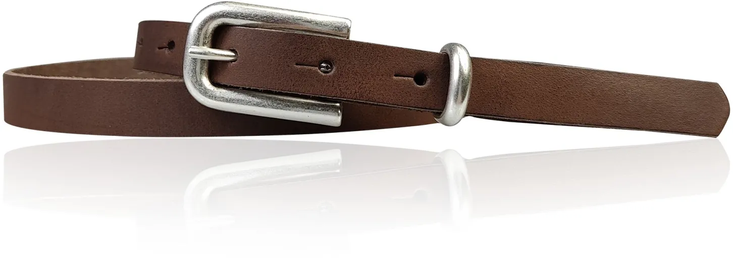JULE: sehr schmaler Damen Ledergürtel 1,5 cm mit silberner Gürtelschnalle und Schlaufe, echt Leder