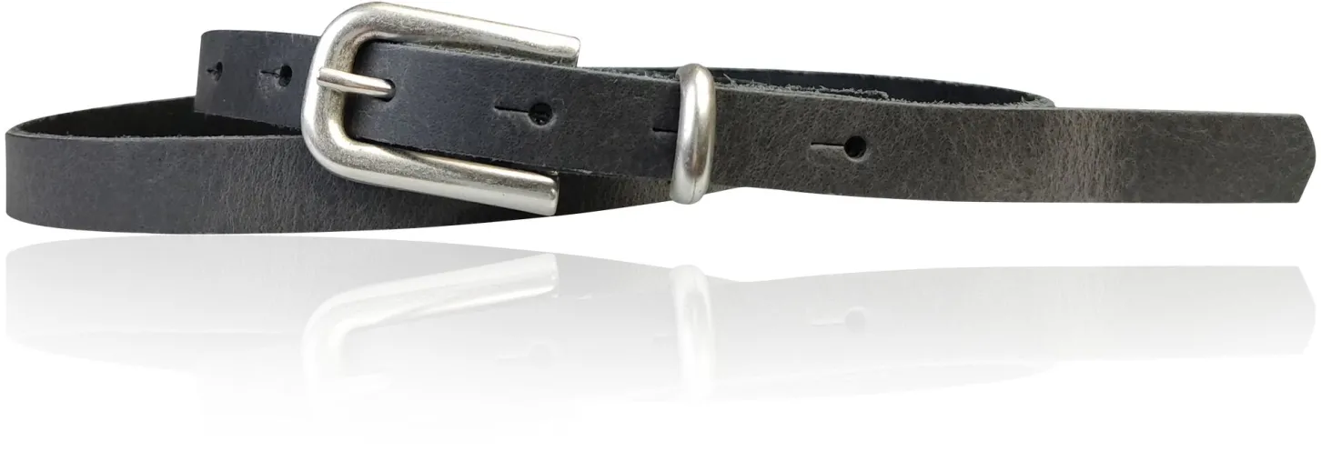 JULE: sehr schmaler Damen Ledergürtel 1,5 cm mit silberner Gürtelschnalle und Schlaufe, echt Leder