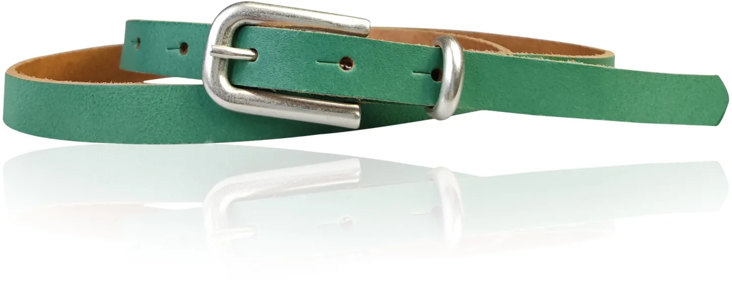 JULE: sehr schmaler Damen Ledergürtel 1,5 cm mit silberner Gürtelschnalle und Schlaufe, echt Leder