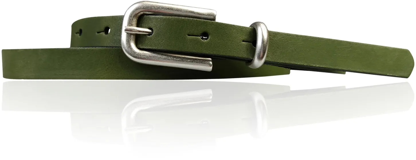 JULE: sehr schmaler Damen Ledergürtel 1,5 cm mit silberner Gürtelschnalle und Schlaufe, echt Leder