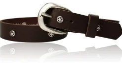 JUPITER Kindergürtel mit silberner Gürtelschnalle, echtes Leder mit runden Stern Nieten, 2,5 cm breit