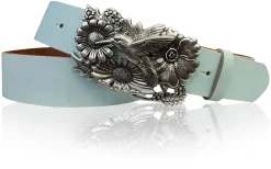 KOLIBRI 2: Damen Ledergürtel Vogel Gürtelschnalle 4 cm, Kolibri Gürtelschnalle silber, Buckle