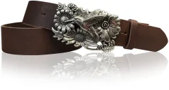 KOLIBRI 2: Damen Ledergürtel Vogel Gürtelschnalle 4 cm, Kolibri Gürtelschnalle silber, Buckle