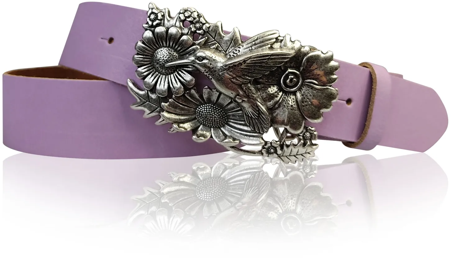 KOLIBRI 2: Damen Ledergürtel Vogel Gürtelschnalle 4 cm, Kolibri Gürtelschnalle silber, Buckle