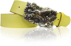 KOLIBRI 2: Damen Ledergürtel Vogel Gürtelschnalle 4 cm, Kolibri Gürtelschnalle silber, Buckle
