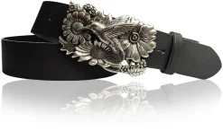 KOLIBRI 2: Damen Ledergürtel Vogel Gürtelschnalle 4 cm, Kolibri Gürtelschnalle silber, Buckle