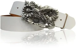 KOLIBRI 2: Damen Ledergürtel Vogel Gürtelschnalle 4 cm, Kolibri Gürtelschnalle silber, Buckle