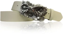 KOLIBRI 2: Damen Ledergürtel Vogel Gürtelschnalle 4 cm, Kolibri Gürtelschnalle silber, Buckle