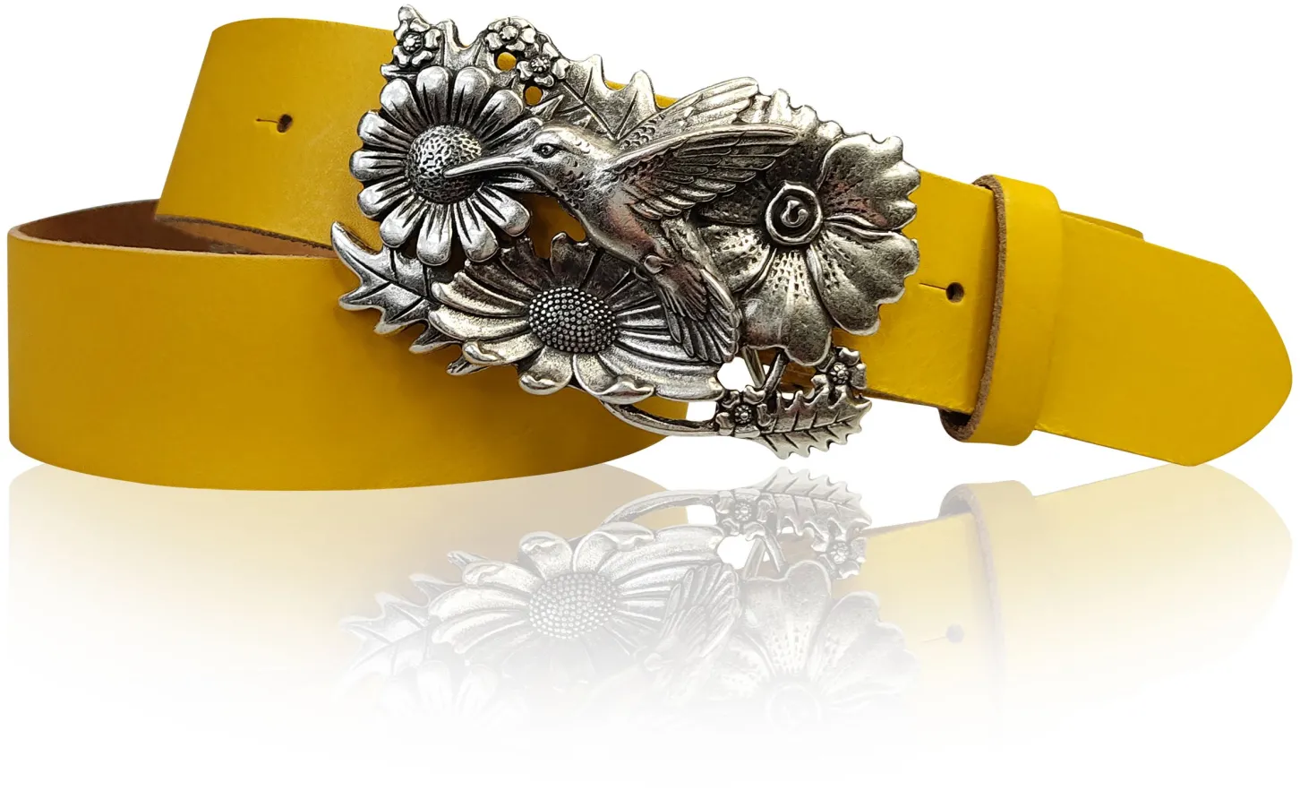 KOLIBRI 2: Damen Ledergürtel Vogel Gürtelschnalle 4 cm, Kolibri Gürtelschnalle silber, Buckle