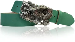 KOLIBRI 2: Damen Ledergürtel Vogel Gürtelschnalle 4 cm, Kolibri Gürtelschnalle silber, Buckle