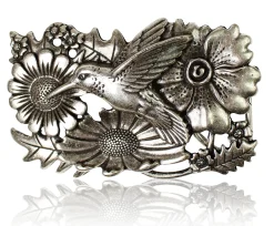 KOLIBRI Gürtelschnalle 4 cm silber, Kolibri und Blumenmuster