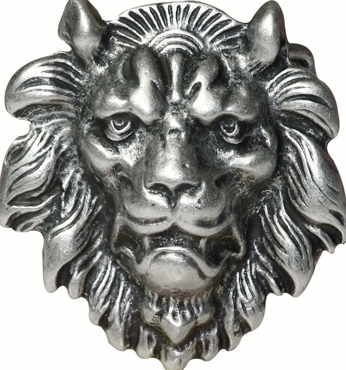 Koppelschnalle Löwenkopf für 4 cm Gürtelriemen, altsilber