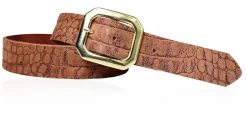 Kroko Gürtel 4 cm mit Messing Gürtelschnalle, Büffelleder, Cayman Prägung