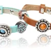 Lederarmband mit Cabochons und passenden Zierteilen, Leo