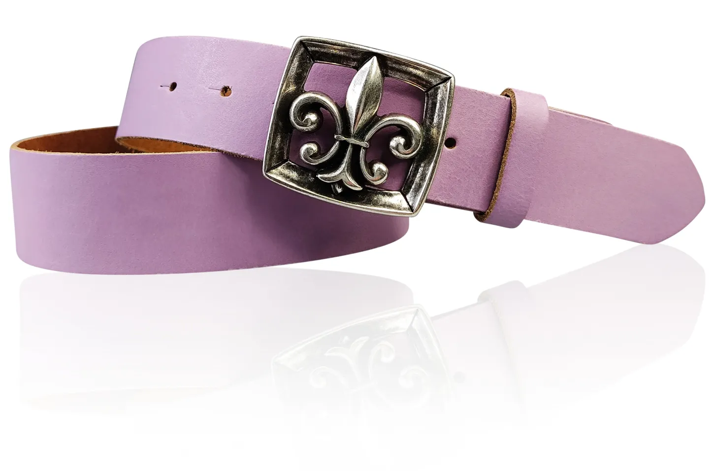 LILLE 2 Damen Ledergürtel 4 cm mit Lilien Gürtelschnalle, französische Lilie, echt Leder