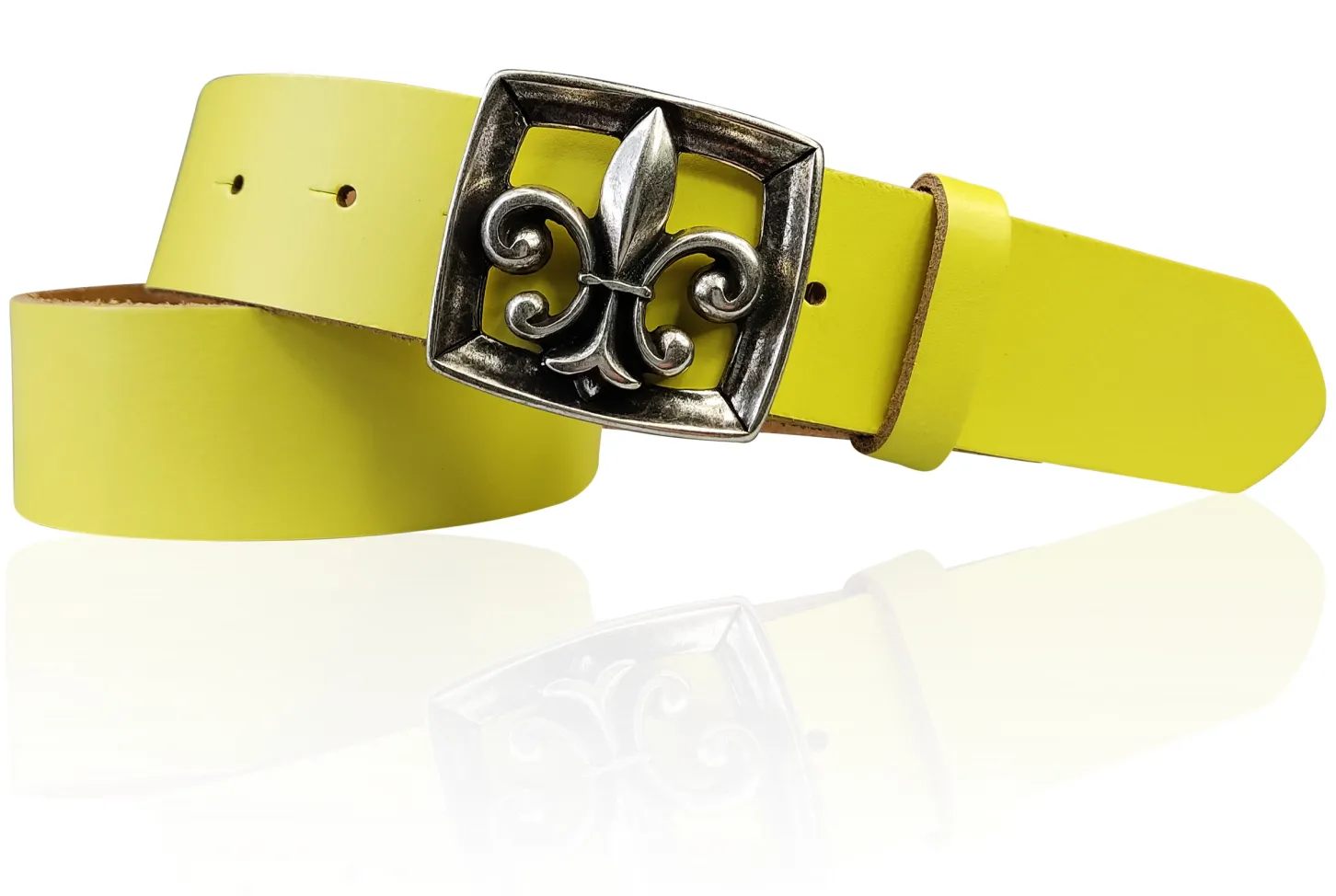 LILLE 2 Damen Ledergürtel 4 cm mit Lilien Gürtelschnalle, französische Lilie, echt Leder