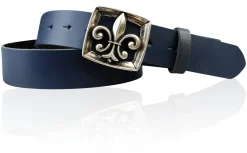 LILLE 2 Damen Ledergürtel 4 cm mit Lilien Gürtelschnalle, französische Lilie, echt Leder