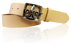 LILLE 2 Damen Ledergürtel 4 cm mit Lilien Gürtelschnalle, französische Lilie, echt Leder