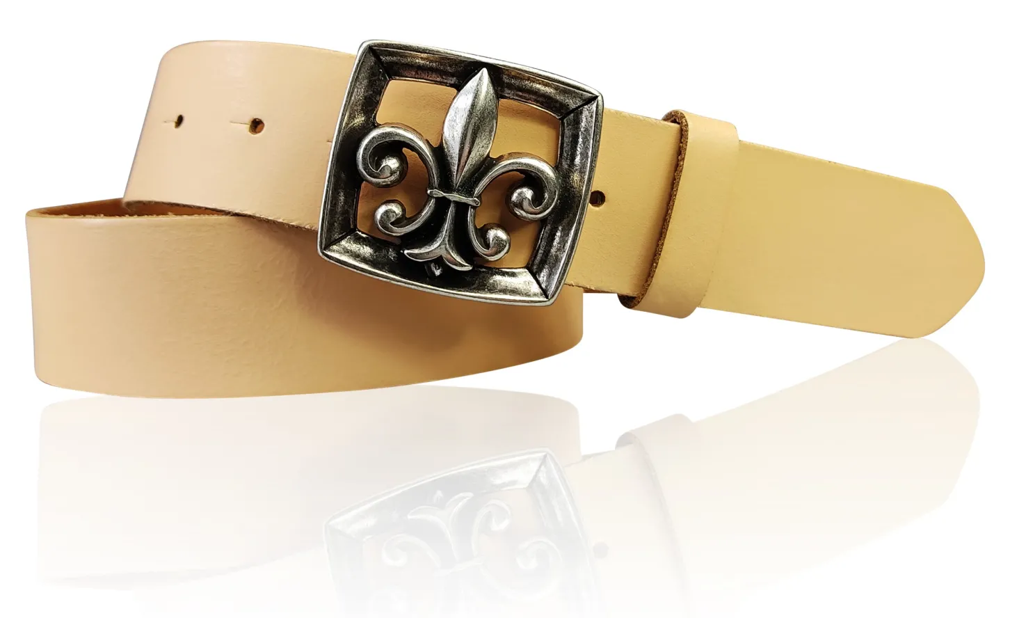 LILLE 2 Damen Ledergürtel 4 cm mit Lilien Gürtelschnalle, französische Lilie, echt Leder