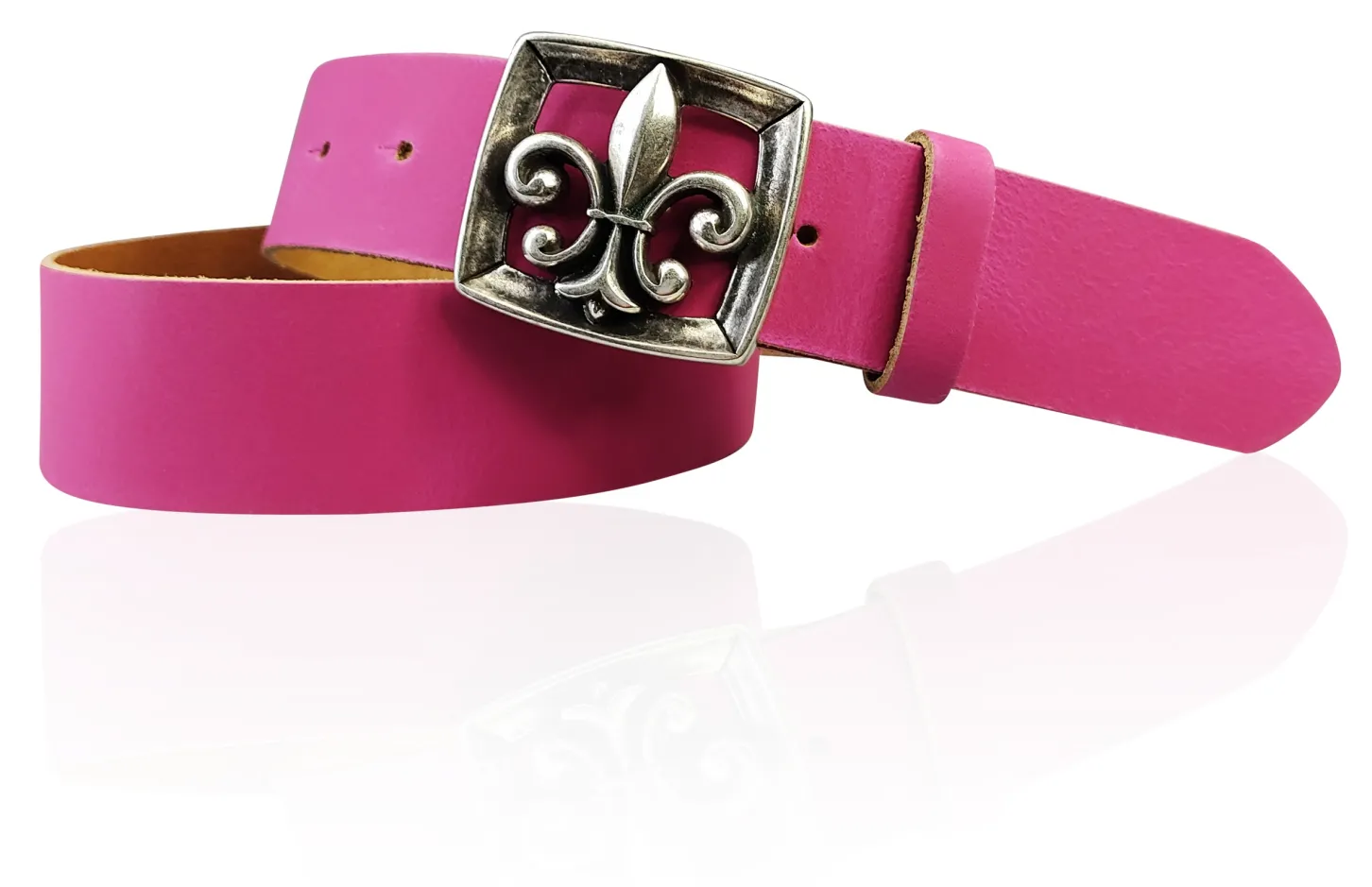 LILLE 2 Damen Ledergürtel 4 cm mit Lilien Gürtelschnalle, französische Lilie, echt Leder