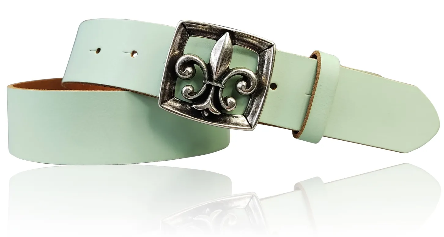 LILLE 2 Damen Ledergürtel 4 cm mit Lilien Gürtelschnalle, französische Lilie, echt Leder