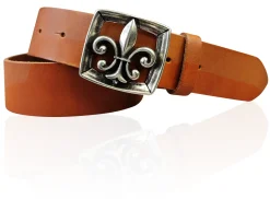 LILLE 2 Damen Ledergürtel 4 cm mit Lilien Gürtelschnalle, französische Lilie, echt Leder