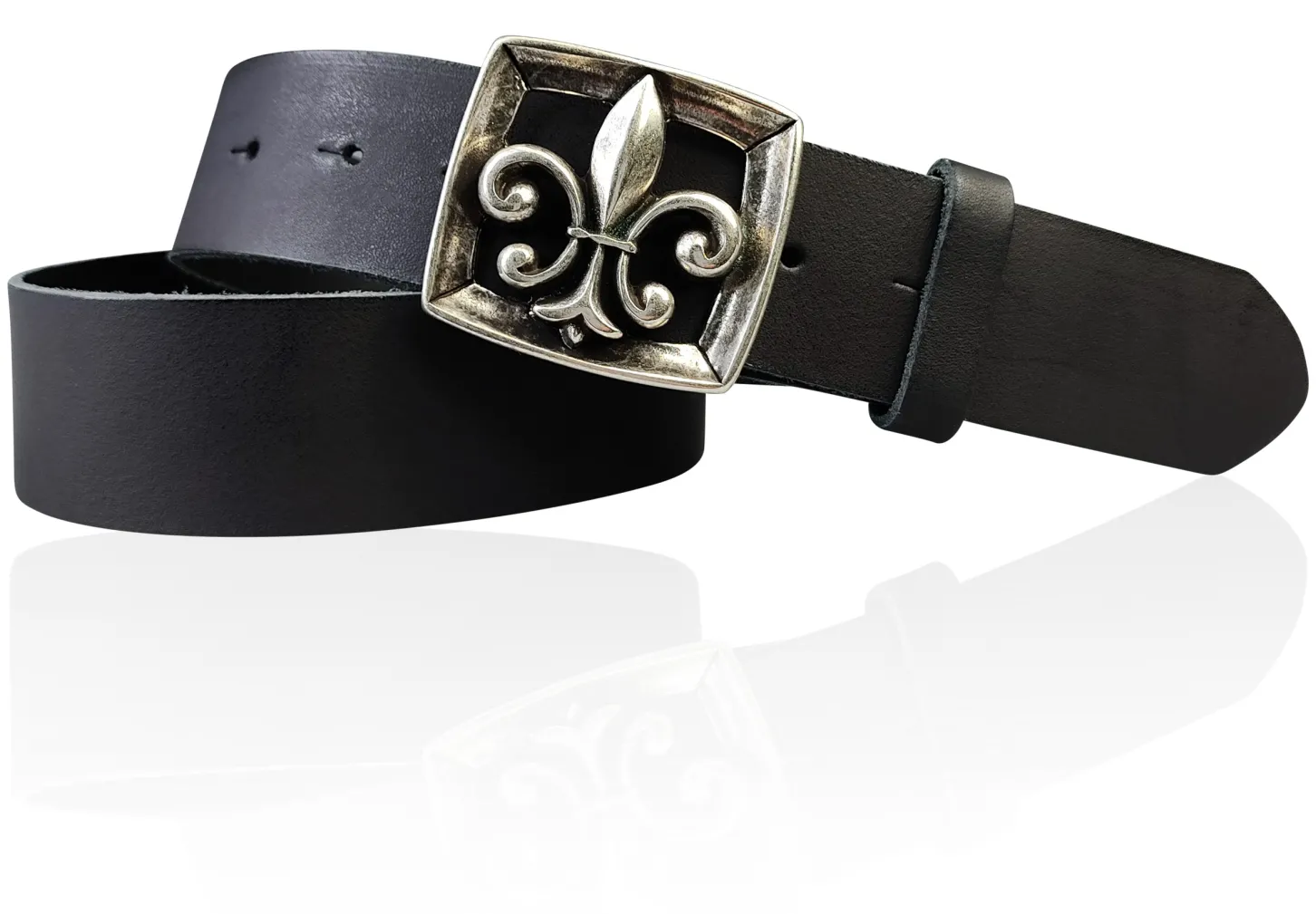 LILLE 2 Damen Ledergürtel 4 cm mit Lilien Gürtelschnalle, französische Lilie, echt Leder