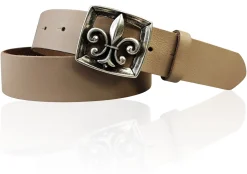 LILLE 2 Damen Ledergürtel 4 cm mit Lilien Gürtelschnalle, französische Lilie, echt Leder