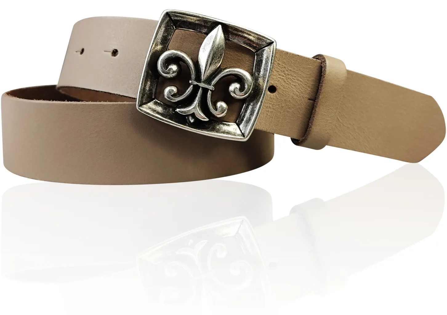 LILLE 2 Damen Ledergürtel 4 cm mit Lilien Gürtelschnalle, französische Lilie, echt Leder