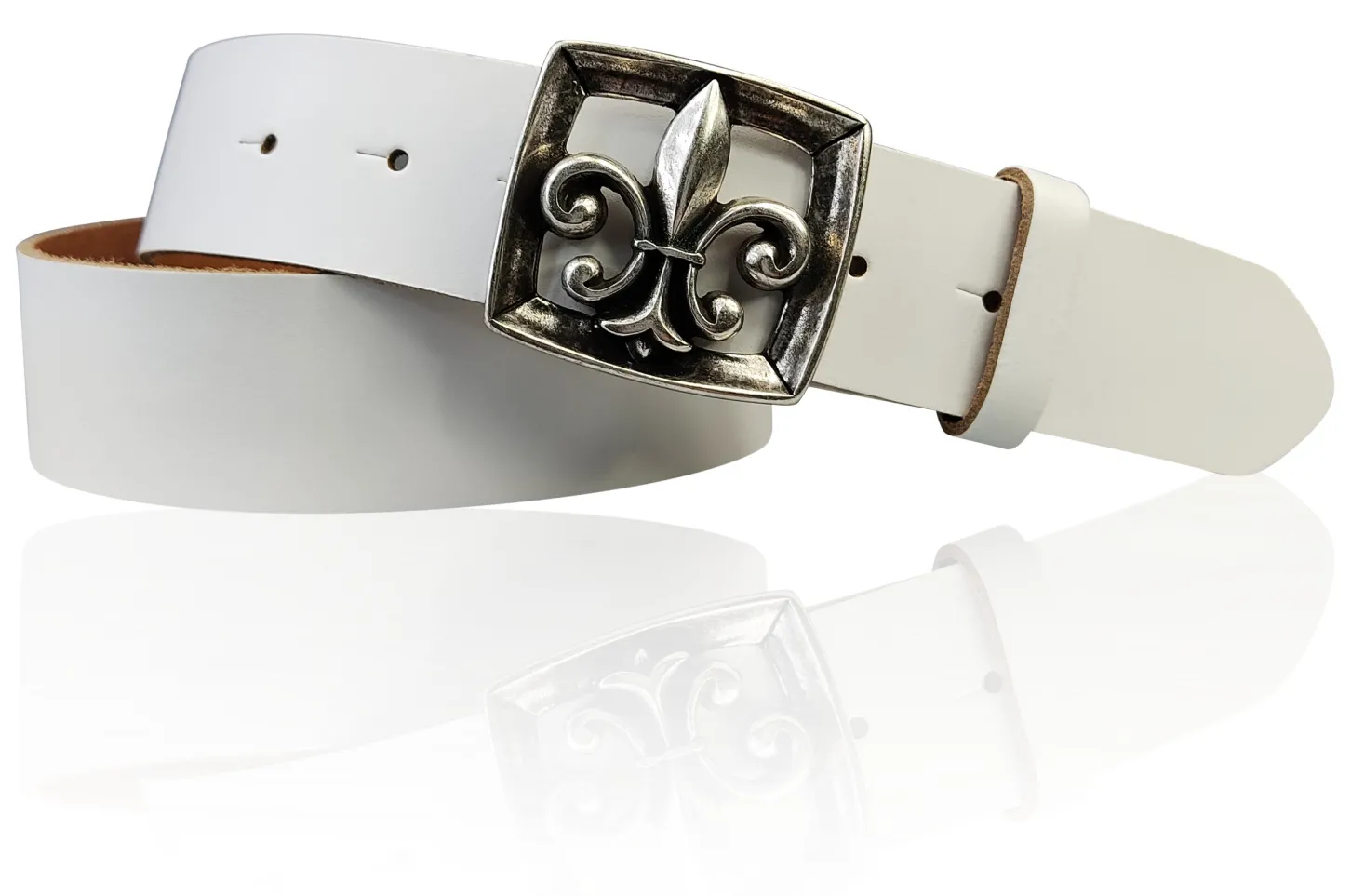LILLE 2 Damen Ledergürtel 4 cm mit Lilien Gürtelschnalle, französische Lilie, echt Leder
