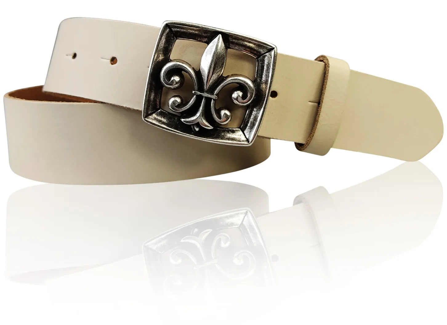 LILLE 2 Damen Ledergürtel 4 cm mit Lilien Gürtelschnalle, französische Lilie, echt Leder