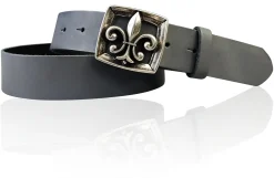 LILLE 2 Damen Ledergürtel 4 cm mit Lilien Gürtelschnalle, französische Lilie, echt Leder