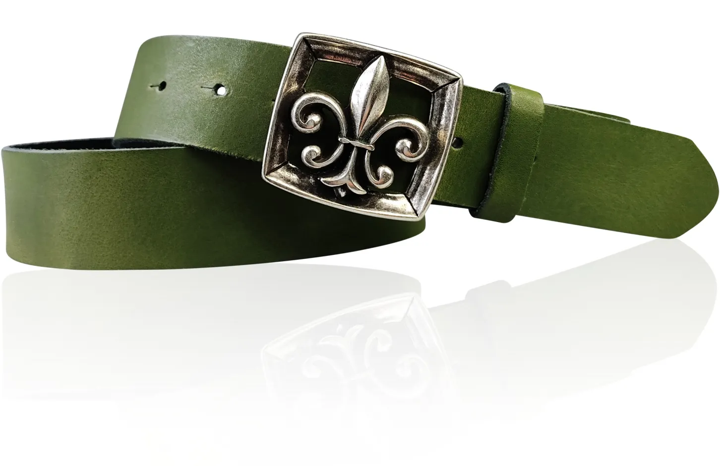LILLE 2 Damen Ledergürtel 4 cm mit Lilien Gürtelschnalle, französische Lilie, echt Leder