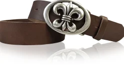 LILLE: Damen Ledergürtel 4 cm mit Lilien Gürtelschnalle, französische Lilie, Ledergürtel