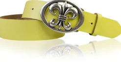 LILLE: Damen Ledergürtel 4 cm mit Lilien Gürtelschnalle, französische Lilie, Ledergürtel