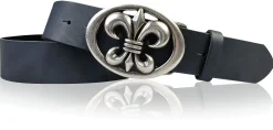 LILLE: Damen Ledergürtel 4 cm mit Lilien Gürtelschnalle, französische Lilie, Ledergürtel