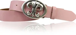 LILLE: Damen Ledergürtel 4 cm mit Lilien Gürtelschnalle, französische Lilie, Ledergürtel
