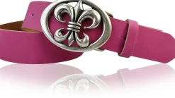 LILLE: Damen Ledergürtel 4 cm mit Lilien Gürtelschnalle, französische Lilie, Ledergürtel