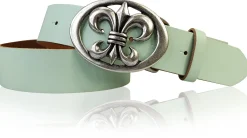 LILLE: Damen Ledergürtel 4 cm mit Lilien Gürtelschnalle, französische Lilie, Ledergürtel
