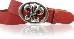 LILLE: Damen Ledergürtel 4 cm mit Lilien Gürtelschnalle, französische Lilie, Ledergürtel