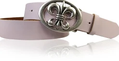 LILLE: Damen Ledergürtel 4 cm mit Lilien Gürtelschnalle, französische Lilie, Ledergürtel