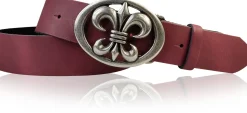 LILLE: Damen Ledergürtel 4 cm mit Lilien Gürtelschnalle, französische Lilie, Ledergürtel