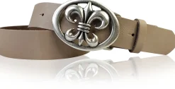 LILLE: Damen Ledergürtel 4 cm mit Lilien Gürtelschnalle, französische Lilie, Ledergürtel