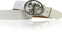 LILLE: Damen Ledergürtel 4 cm mit Lilien Gürtelschnalle, französische Lilie, Ledergürtel