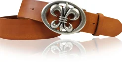 LILLE: Damen Ledergürtel 4 cm mit Lilien Gürtelschnalle, französische Lilie, Ledergürtel